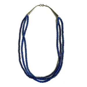 Southwestern/ Navajo, Vintage Lapis Lazuli Sterling Silver 3 Strand Necklace